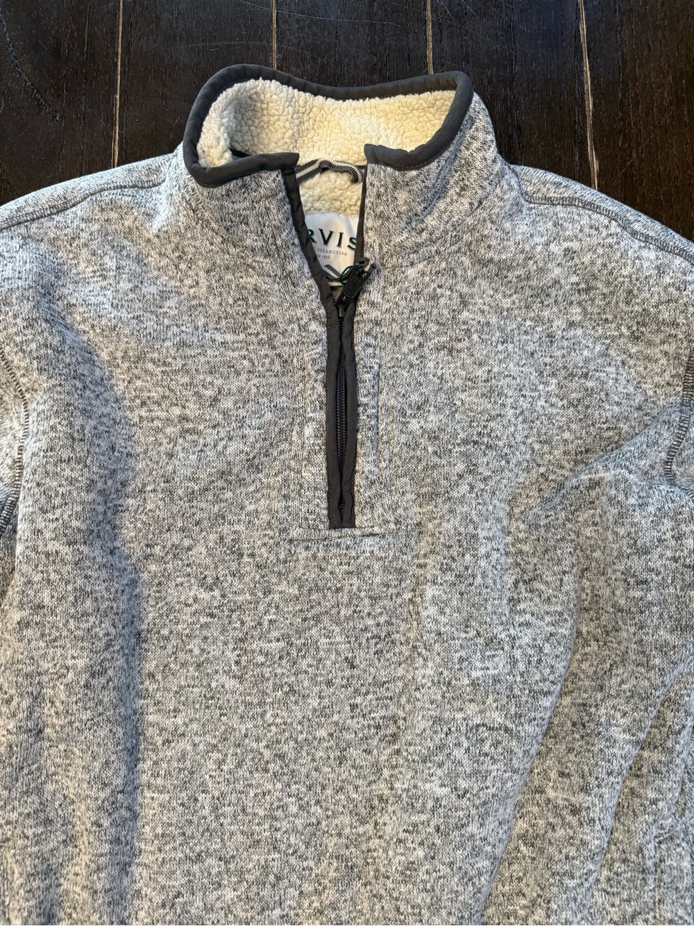 Orvis Men’s Large Sherpa Lined Quarter Zip Sweater Fleece Soft Gray Pullover